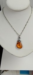 Sterling Silver And Vintage Baltic Amber Necklace