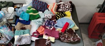 Large Lot Of Knitted/crocheted Hats, Mittens, Scarves Etc