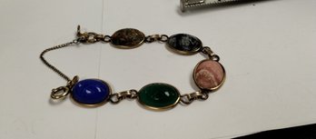 Vintage Genuine Stone 12kt Gold Plated Scarab Bracelet