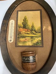 Vintage Thermometer And Matches Holder