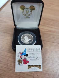 Mickey Mouse Coin 1/2 Troy Oz. Silver Disney Collection .999 Silver