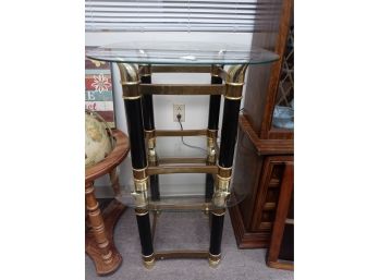 Set Of 2 Glass Top Black And Brass Side Tables