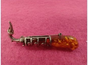 Vintage Sterling Silver And Baltic Amber Brooch