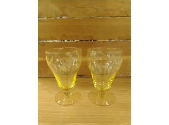 Depression Glass, Set Of Two Yellow Glasses