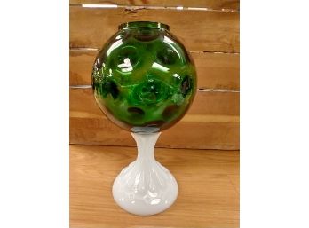 Vintage Milk Glass/ Emerald Glass Candle Holder