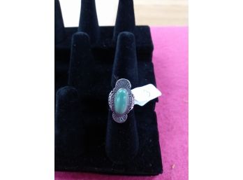 Sterling Silver Ring Size 3 With Green Cabochon Stone