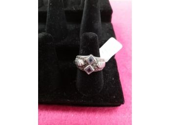 Sterling Silver And Marcasite Ring Size 7 With Amethyst And Topaz Stone