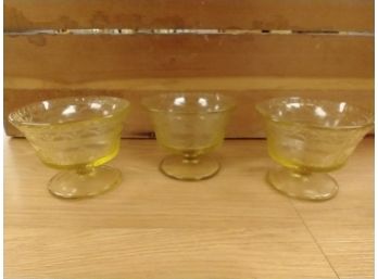 Depression Glass, Set Of Three Yellow Glasses