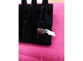 Sterling Silver Ring Size 7.5 With Baltic Amber Stone