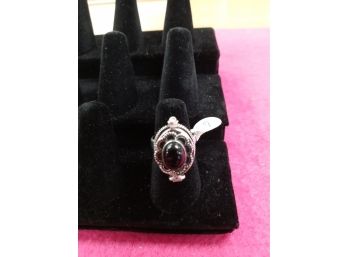 Sterling Silver Overlay Poison Ring Size 6 W/Onyx Stone