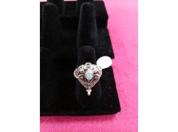 Sterling Silver Overlay Poison Ring Size 6 W/opal Stone