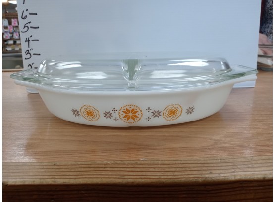Vintage Pyrex Divided Casserole Dish.  Town And Country Pattern