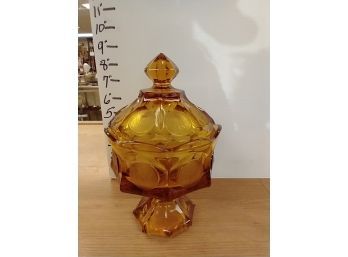 Vintage Amber Coin Dot Lidded Candy Dish