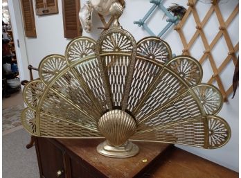 Brass Feather Fan Fireplace Cover