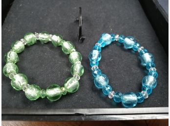 Stretch Bracelet W/Glass Beads And Gemstones