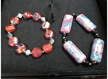 Stretch Bracelet W/Glass Beads And Gemstones