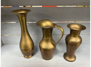 Small Brass Vases & Pitcher