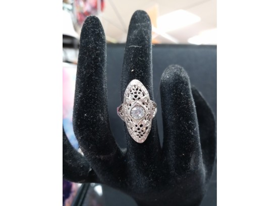 Sterling Silver And Marcasite W/clear Crystal Ring