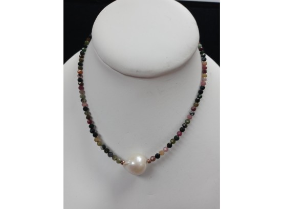 Multi Gemstone, Pearl And Sterling Necklace