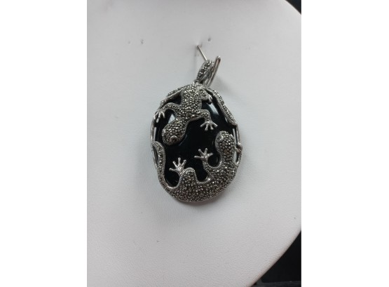 Vintage Onyx And Marcasite Pendent