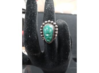 Sterling Silver W/carved Green Stone