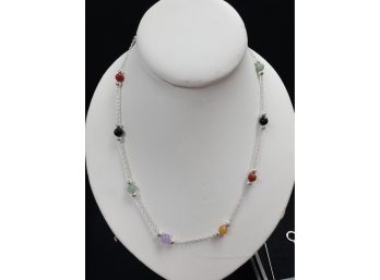 Multi Gemstone And Sterling Necklace