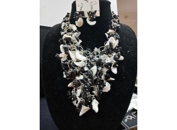Sterling Silver Overlay Shell Necklace And Earrings