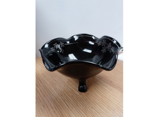 Vintage Footed Black Milk Glass Candy Dish