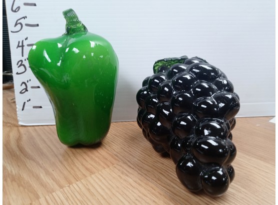 Pair Of Art Glass Green Pepper And Grapes Lot #4