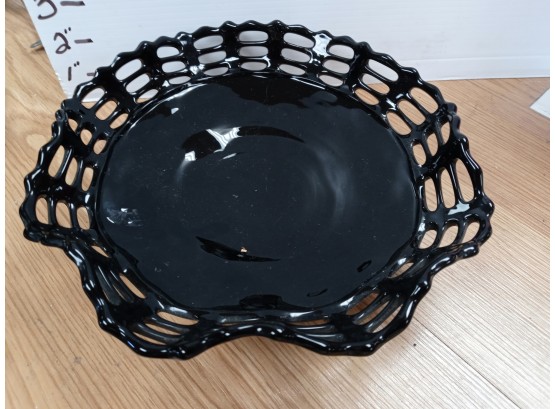 Vintage Black Milk Glass Basket Weave Candy Dish