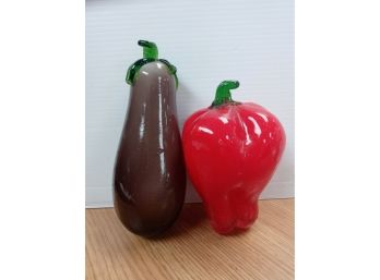Pair Of Art Glass Pepper And Eggplant Lot #3