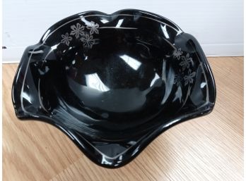 Vintage Black Milk Glass Footed Bowl