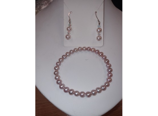 Pink Pearl Bracelet And Earring Set
