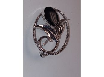 Sterling And Onyx Brooch