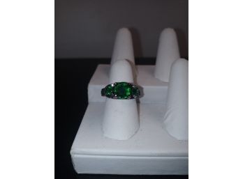 Unique Black W/green Gemstones .925 Ring