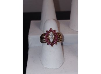 Gold Plate Ruby And Cz Ring