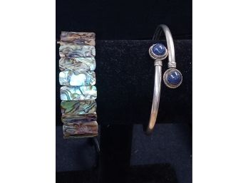 Abalone And Lapis (?) Bracelets