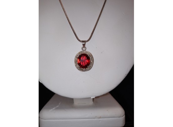 Sterling Silver Necklace With Red Stone