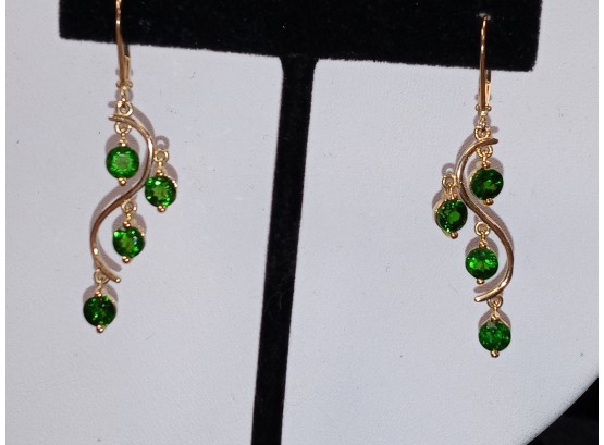 Vintage Russian Emerald Gold Over Sterling Earrings
