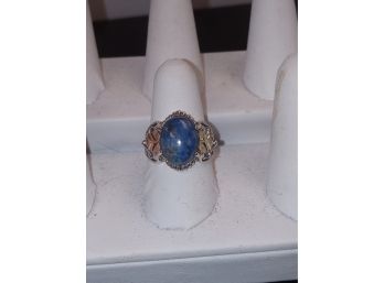 Sterling Silver. Lapis And 10k Gold Ring