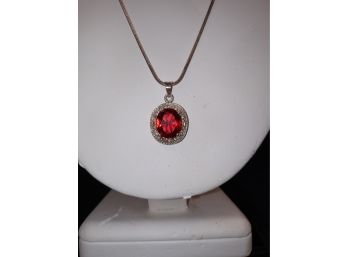 Sterling Silver Necklace With Red Stone