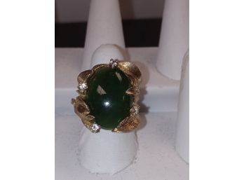 Gold Plated Green Cabochon And CZ Ring