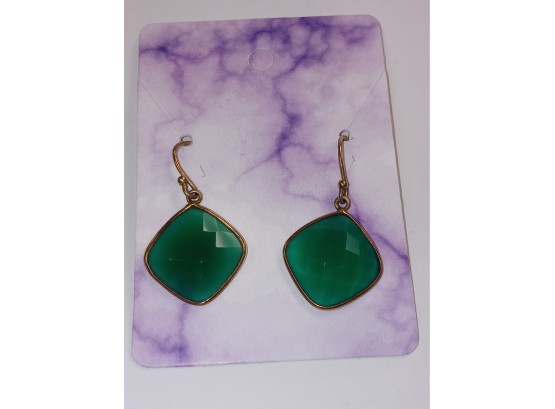 Gold Over Silver Green Onyx Earrings