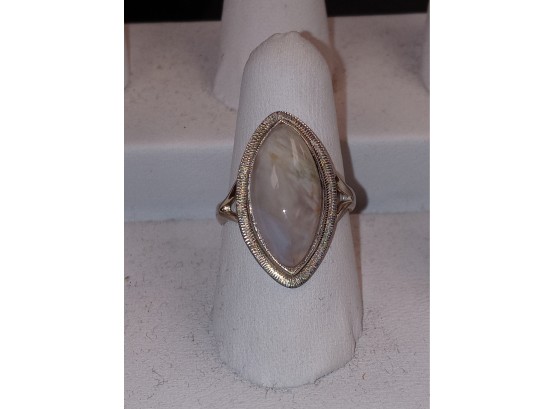 14kt White Gold And Rainbow Moonstone (?) Ring