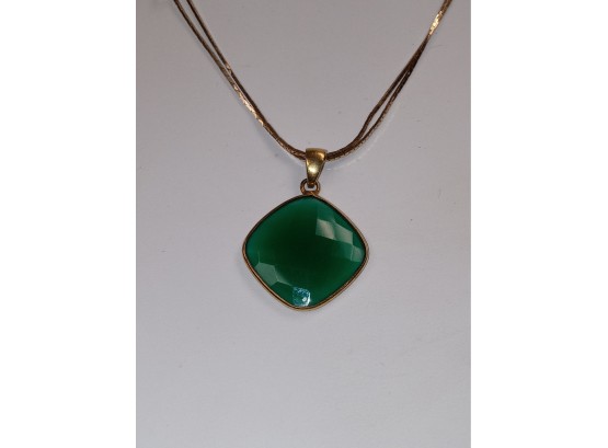 Gold Over Silver Green Onyx Necklace