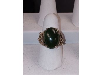 Sterling Silver And Green Cabochon Ring