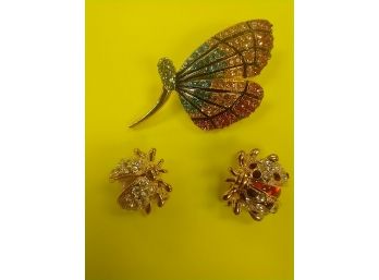 Butterfly And Lady Bug Brooches