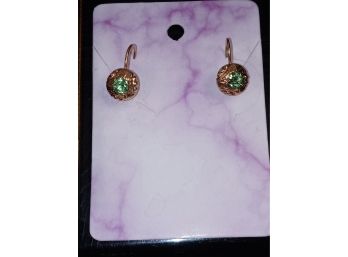 Russian Emerald (?) Earrings Stamped 14kitaly