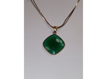 Gold Over Silver Green Onyx Necklace