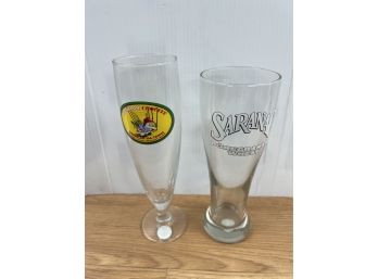 2 Vintage Beer Glasses Tall